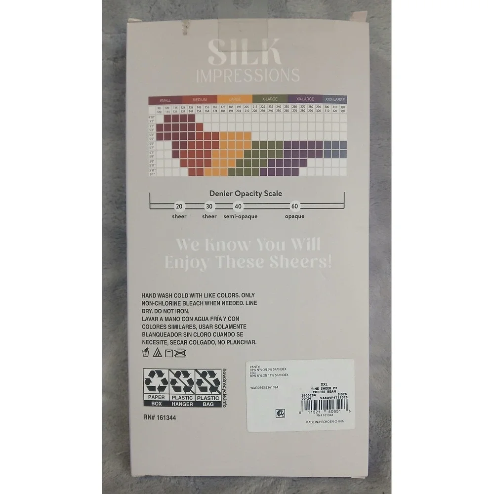 Silk Impressions Sheer Ultra Fine High Waisted Pantyhose 2 Pair Coffee Bean‎ XXL